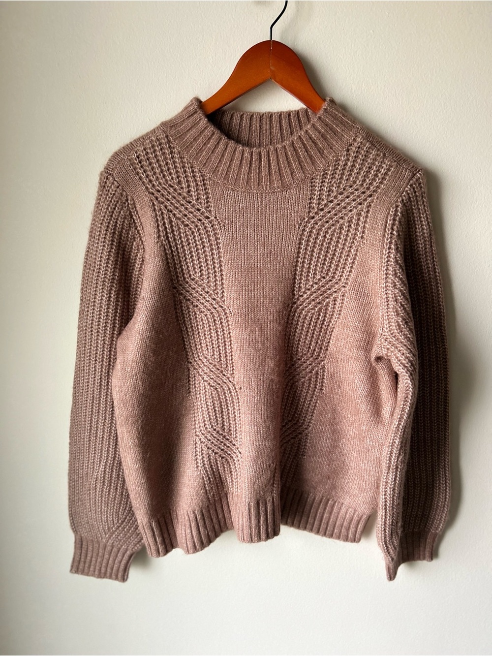 LOFT Outlet Petite Brown Cable Knit Mock Neck Sweater LP - Picture 2 of 9